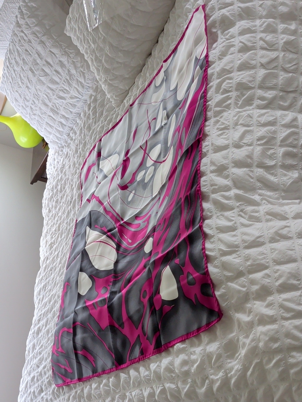 Silk Scarf - Pink And Grey Print